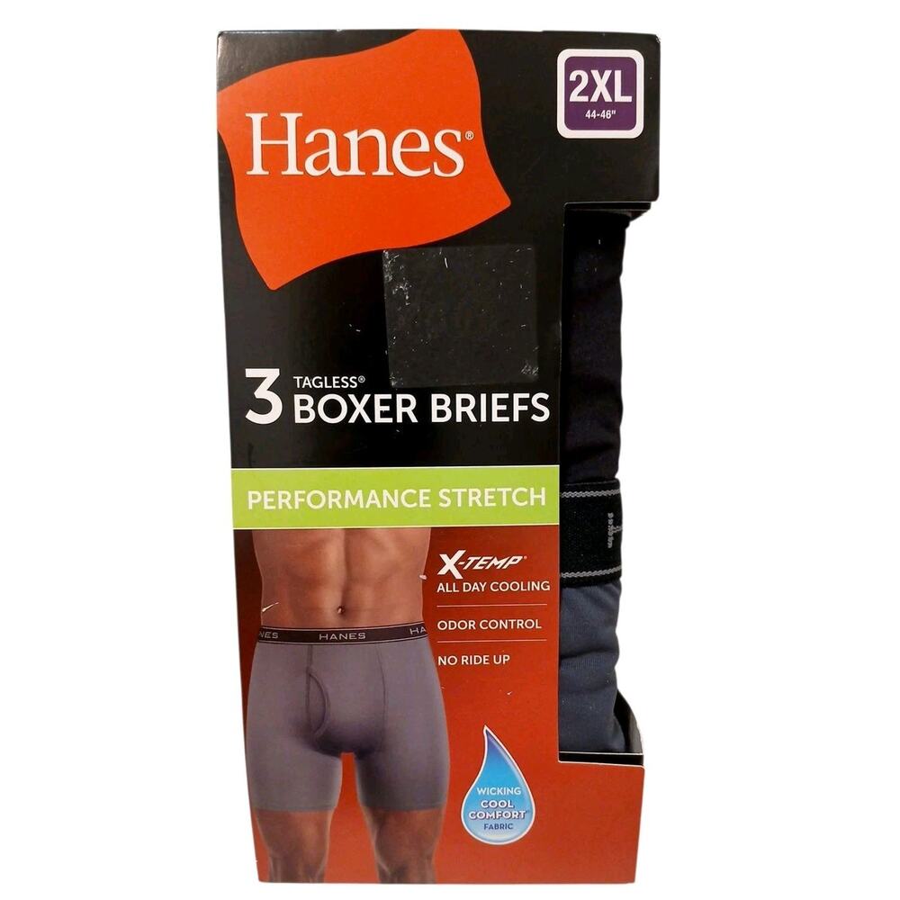 Hanes 3 Pc Boxer Briefs X-Temp Comfort Stretch 2XL Black Gray Cool Odor Control